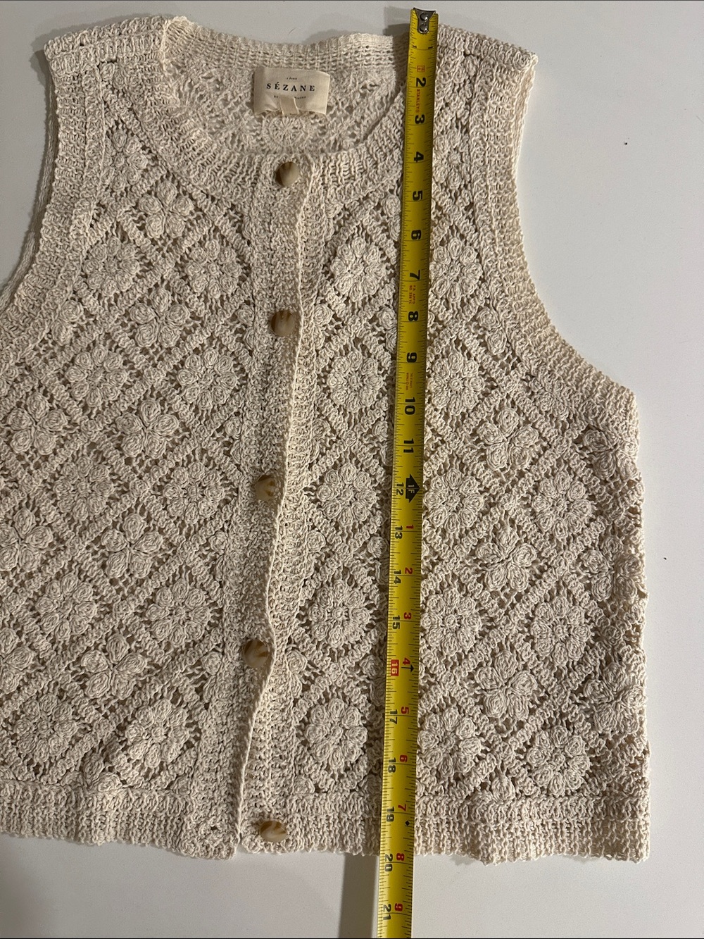 Sezane Ron Tank BlouseCrochet Knit Button Front Vest in Ecru - Picture 9 of 9